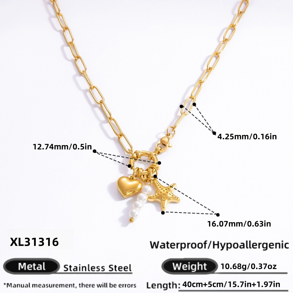 1 piece simple series elegant heart stainless steel  gold color plated artificial pearl women's pendant necklaces Picture2