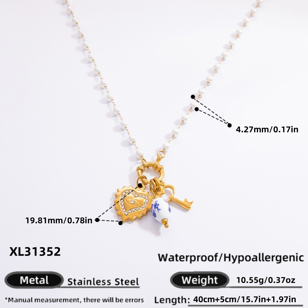 1 piece ethnic series elegant heart stainless steel  gold color plated artificial pearl women's pendant necklaces h5Picture2
