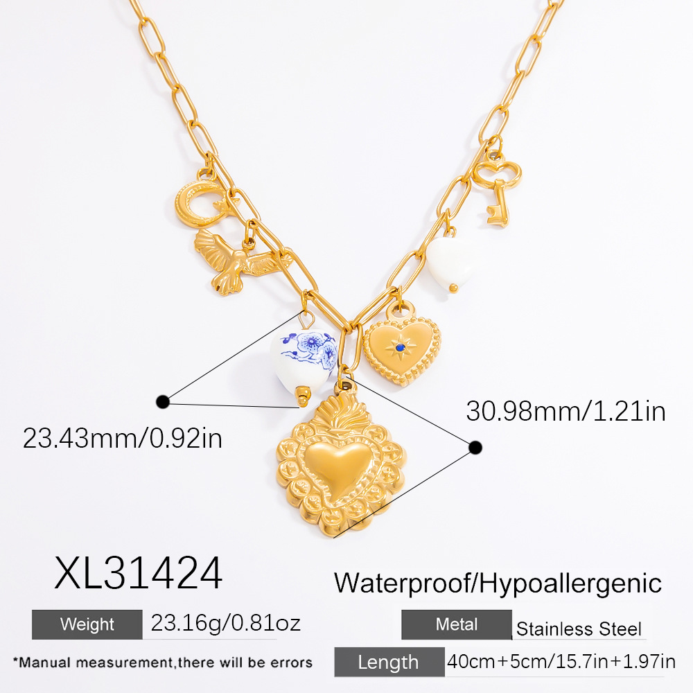 1 piece romantic series elegant heart stainless steel  gold color plated artificial pearl women's pendant necklaces h5Picture2