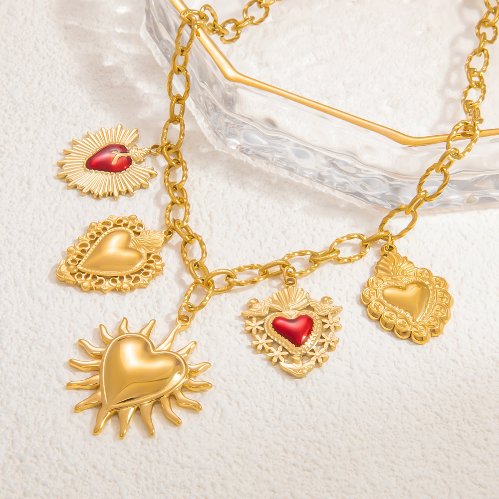 1 piece luxurious series retro heart stainless steel  gold color plated women's pendant necklaces