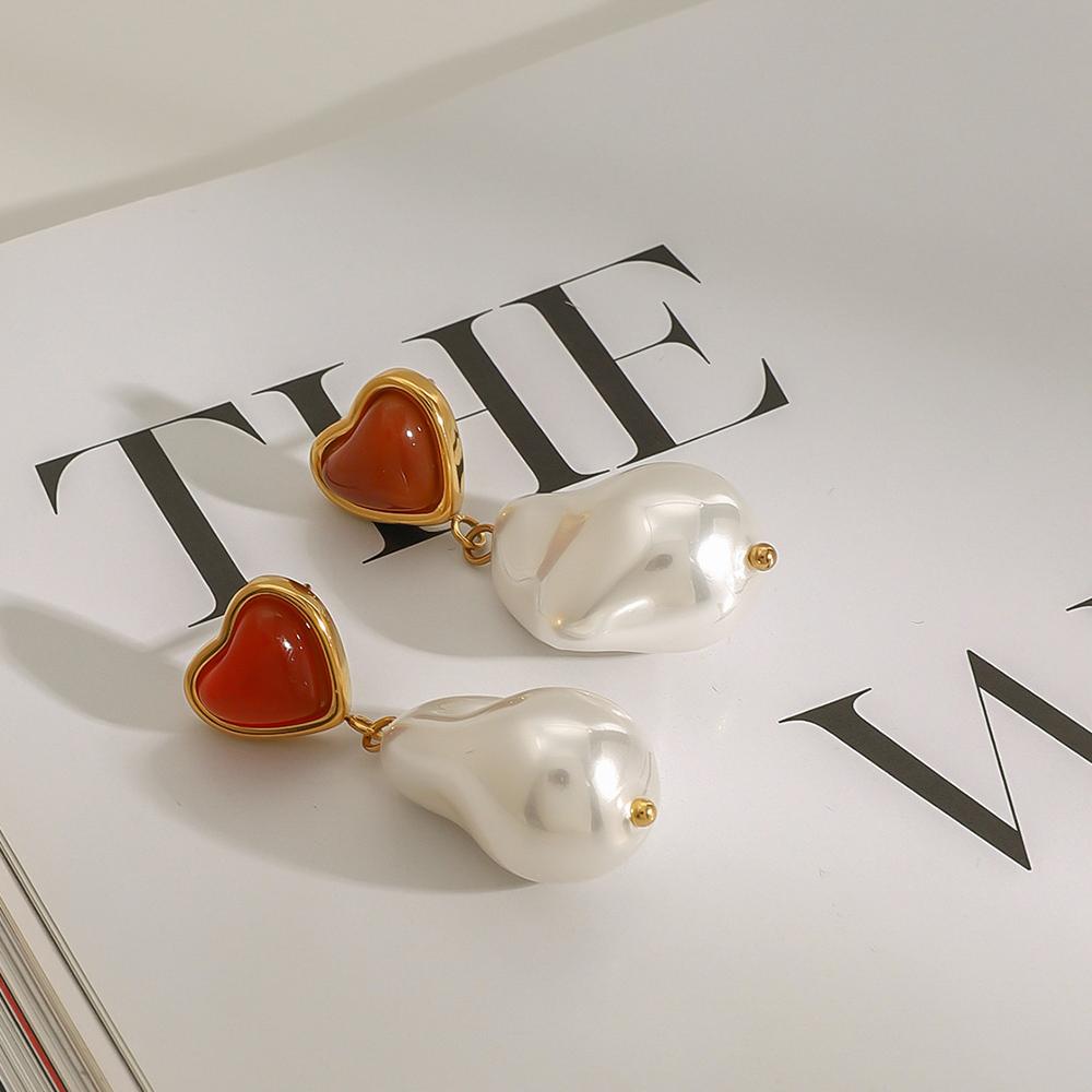 1 Pair Romantic Series Sweet Heart Elegant Stainless Steel Gold Color Women's Irregular Drop Earrings