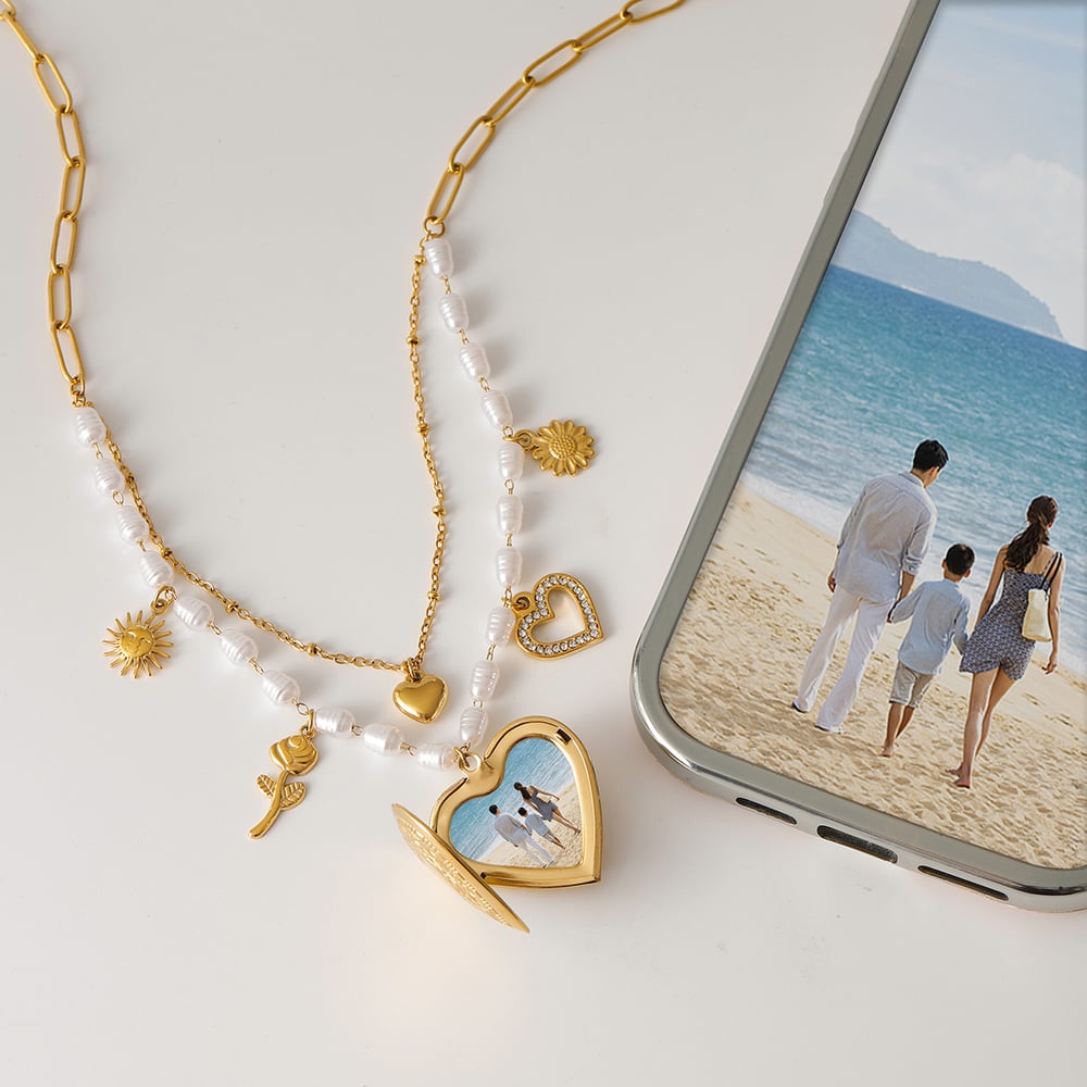 1 Piece Classic Series Classic Heart Shape Flower Stainless Steel Gold Color Women's DIY Pendant Necklaces