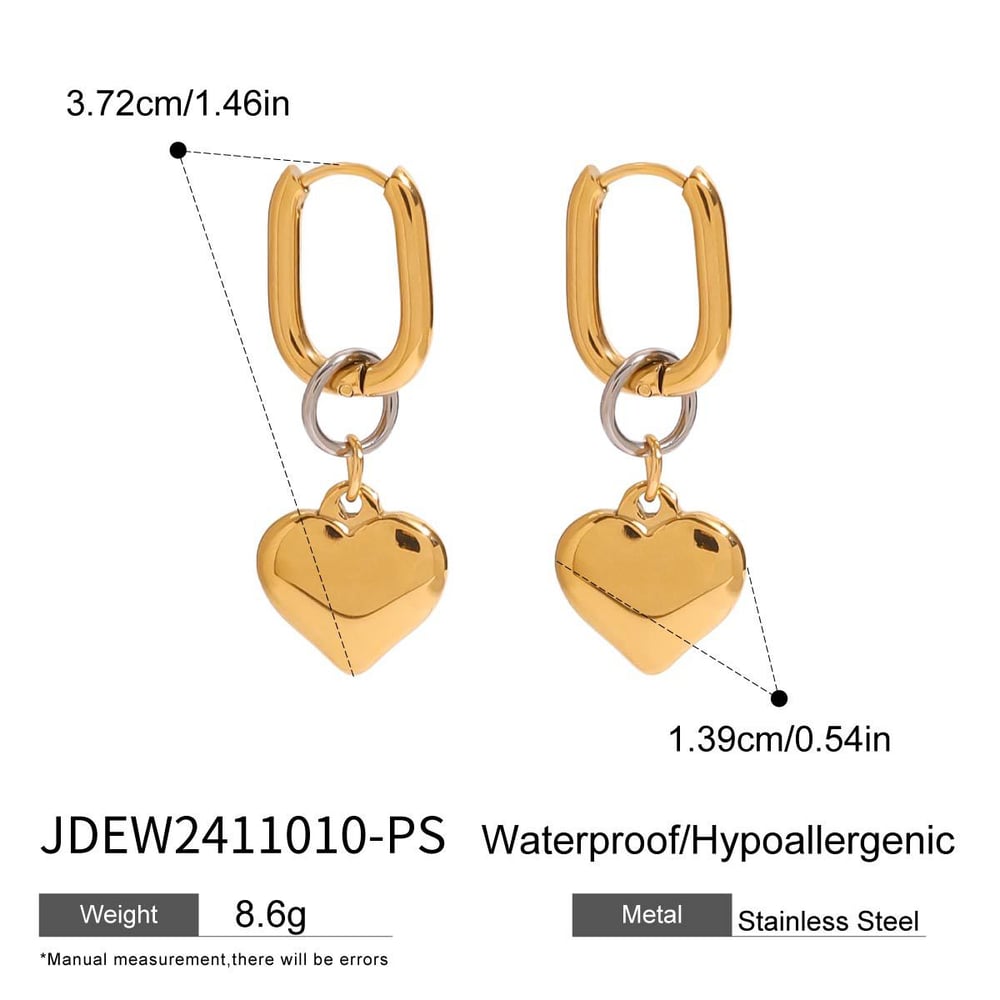 1 Pair Modern Series Classic Heart Shape Stainless Steel Gold And Silver Mixed Color Women's Drop Earrings h5Picture2