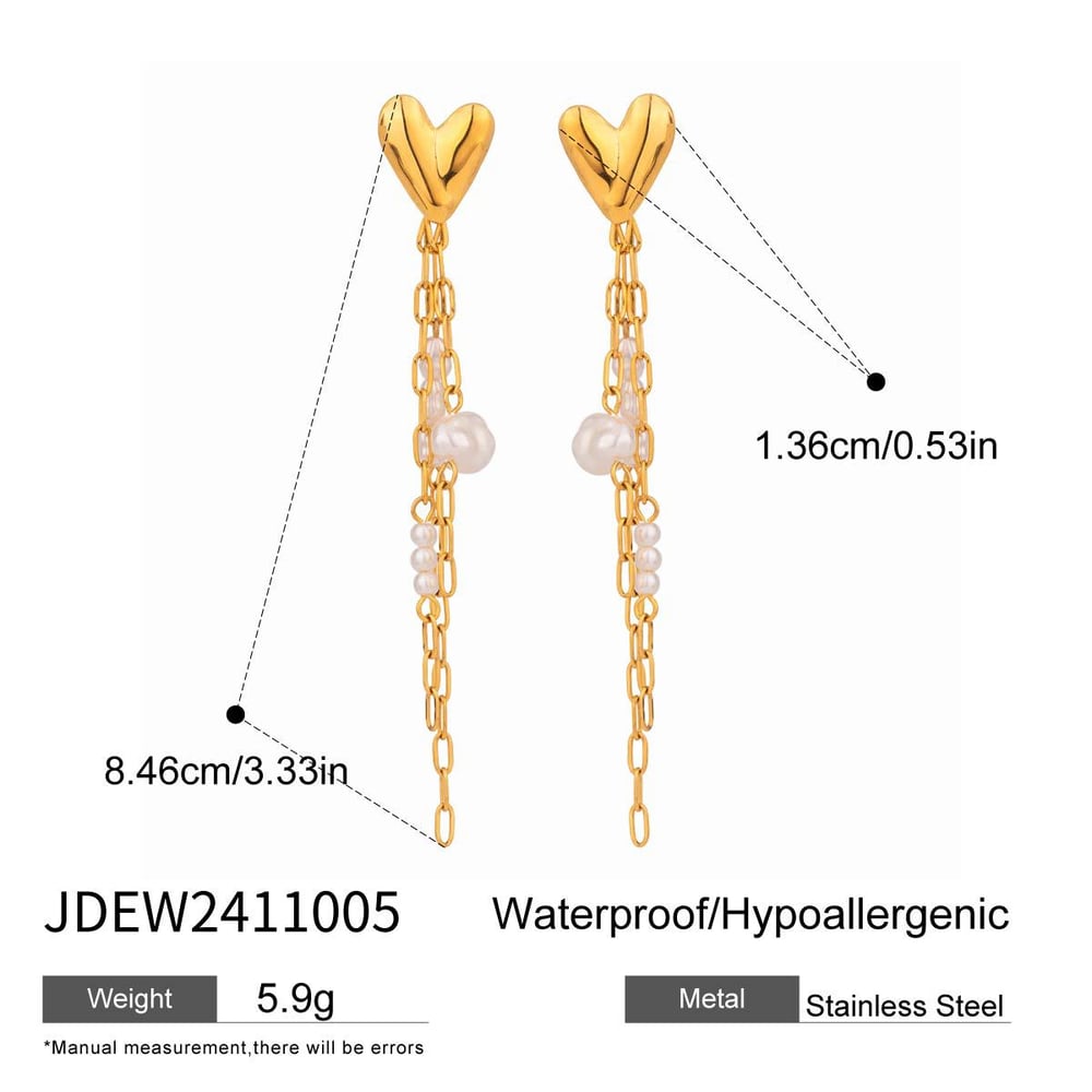 1 Pair Luxurious Series Sweet Heart Tassel Exquisite Stainless Steel Gold Color Women's Drop Earrings h5Picture2