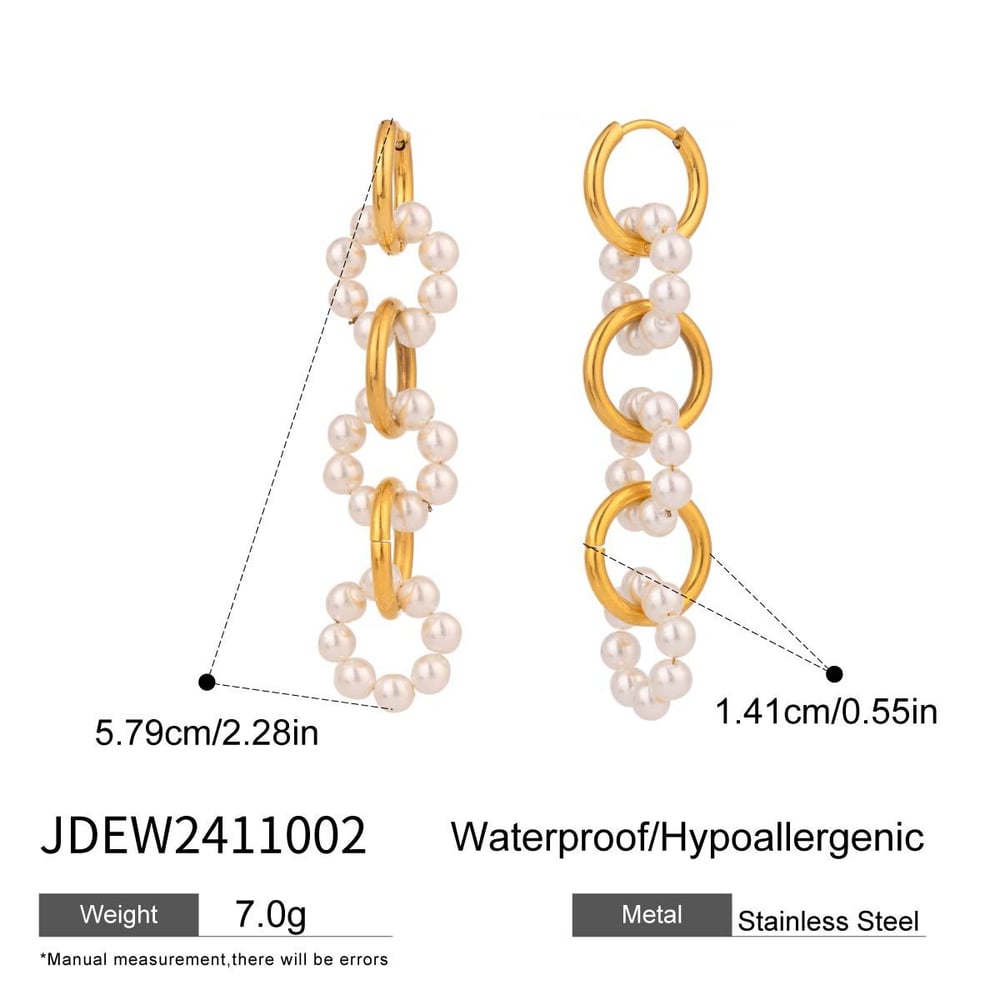 1 Pair Luxurious Series Elegant Circular Stainless Steel Gold Color Women's Beaded Drop Earrings h5Picture2