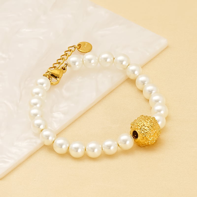 1 Piece Simple Series Stainless Steel   Gold Color Plated Women's Beaded Bracelets 