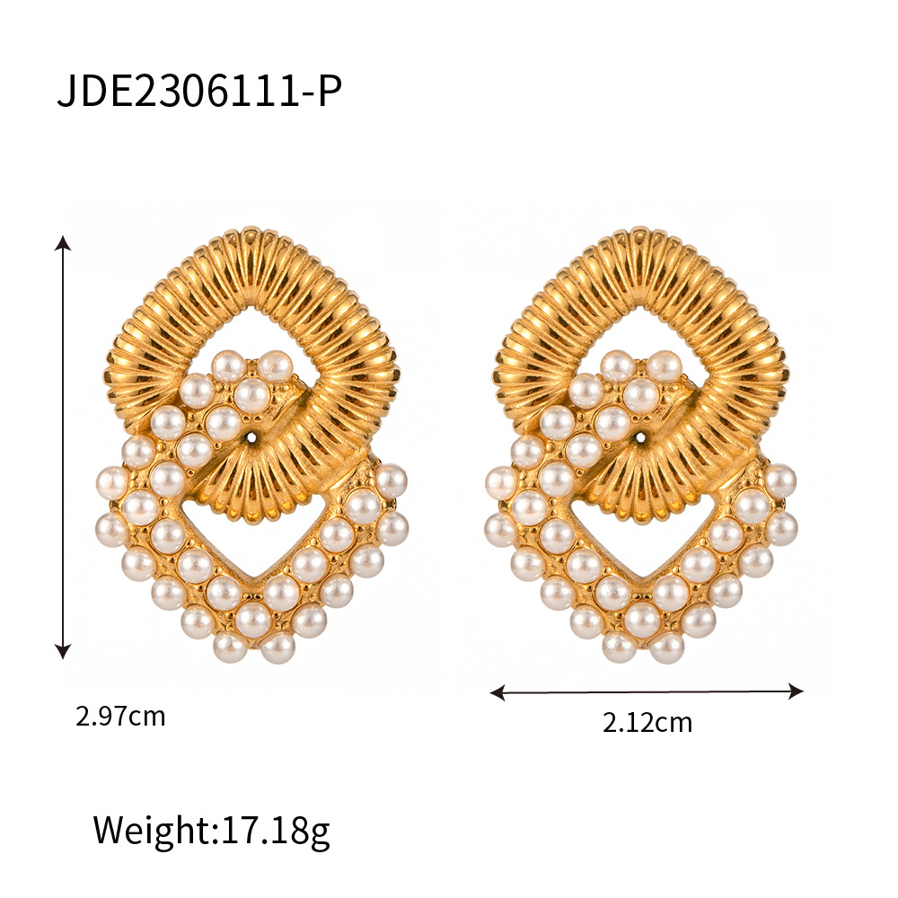 1 pair classic series elegant geometric stainless steel  gold plated artificial pearl women drop earrings