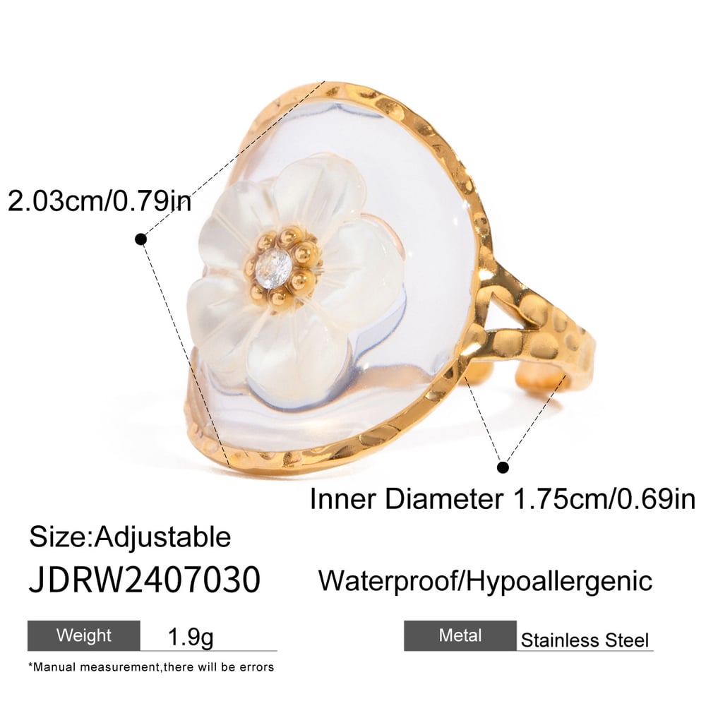 1 piece romantic sweet style cherry blossoms shape stainless steel  gold plated inlay rhinestone women's adjustable ring