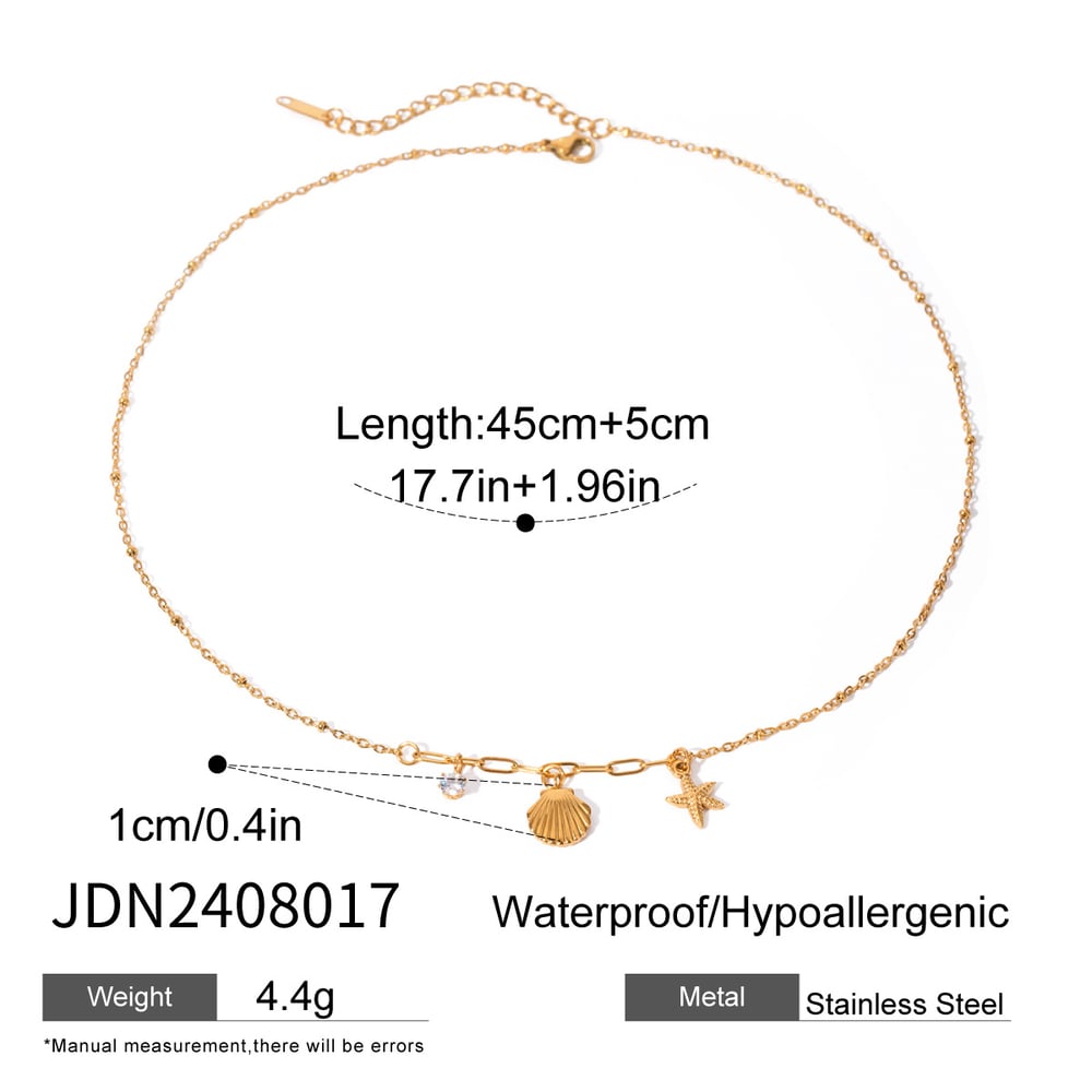 1 piece simple vacation style hammered starfish shape stainless steel  gold plated rhinestone women's pendant necklace