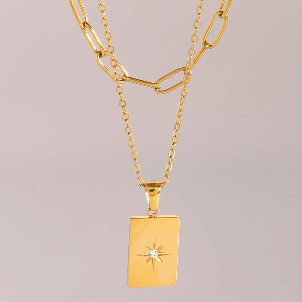 1 piece simple series simple geometric stainless steel  gold plated rhinestone women layered necklaces h5Picture2