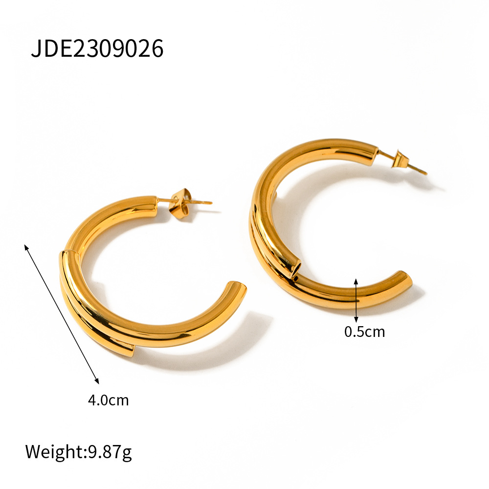 1 pair simple series simple letter titanium steel  gold plated women hoop earrings