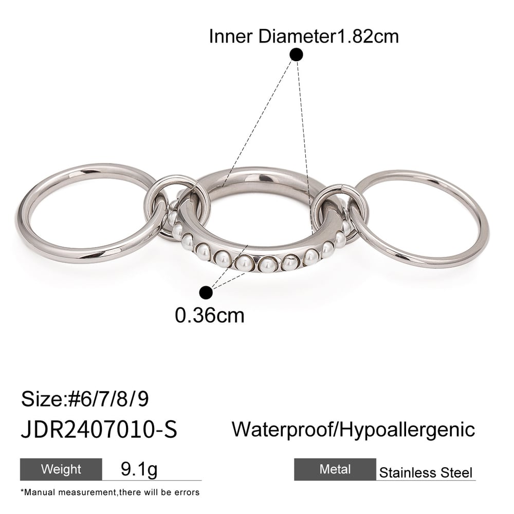 1 pair simple series daily geometric stainless steel  gold plated artificial pearl women single ring 