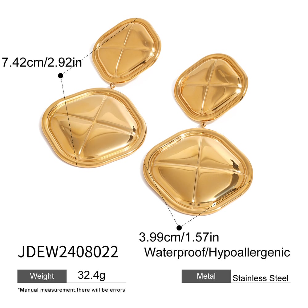 1 pair simple retro style bread shape stainless steel  gold plated women's drop earrings