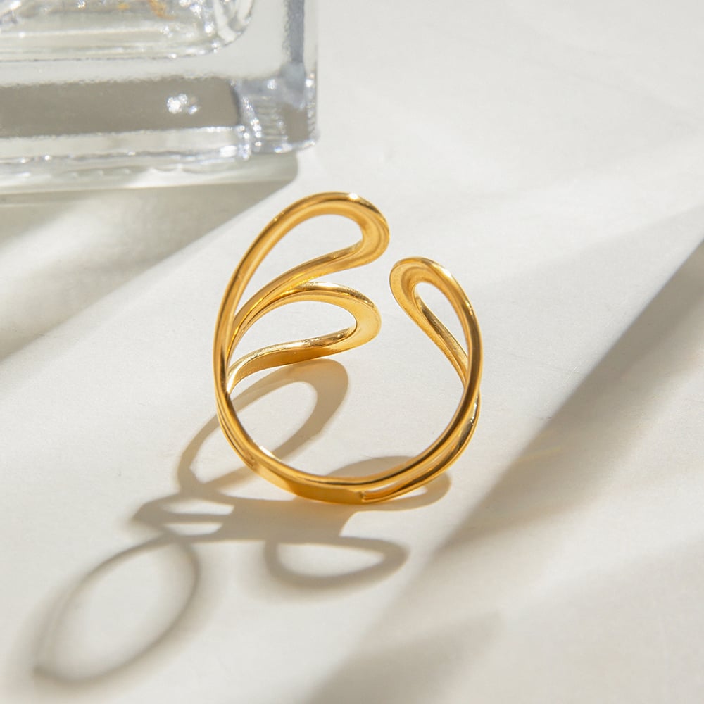 1 pair simple series daily geometric stainless steel  gold plated women adjustable rings h5Picture2