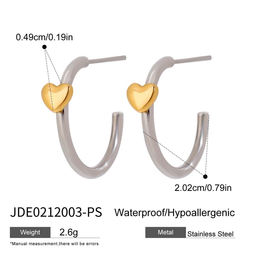 1 Pair Minimalist Series Classic Heart Light Stainless Steel Gold Color Women's Hoop Earrings