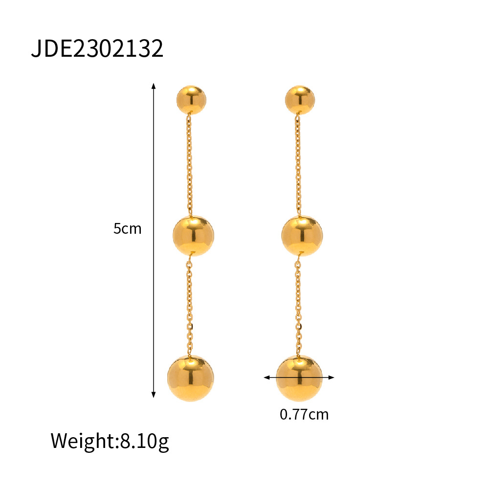 1 Pair Minimalist Series Elegant Sphere Tassels Stainless Steel Gold Color Women's Drop Earrings