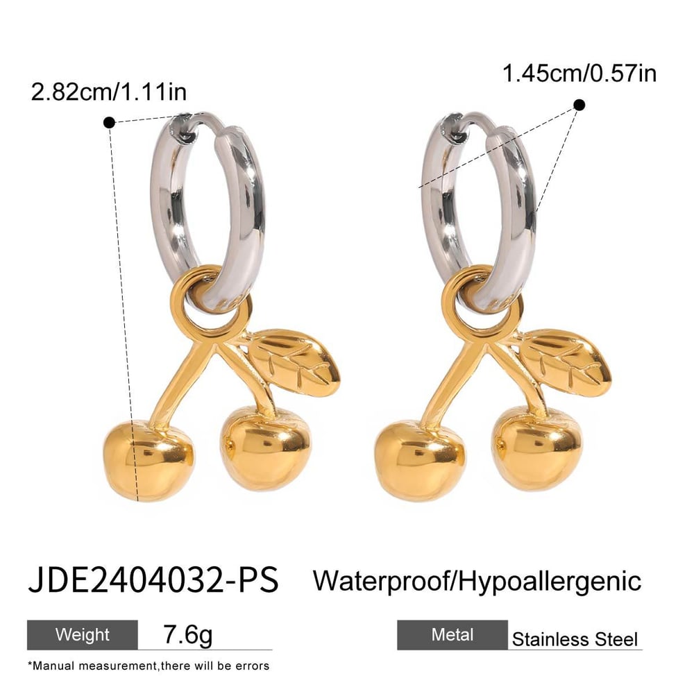1 paire de boucles d'oreilles pendantes élégantes en acier inoxydable plaqué or pour femme, série romantique, cerise