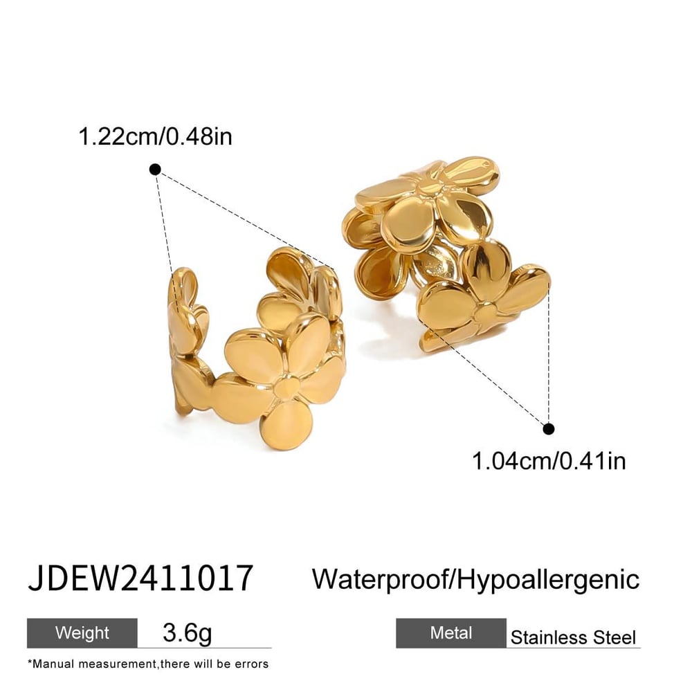 1 Pair Luxurious Series Gorgeous Flowers Stainless Steel Gold Color Women's Clip-on Earrings