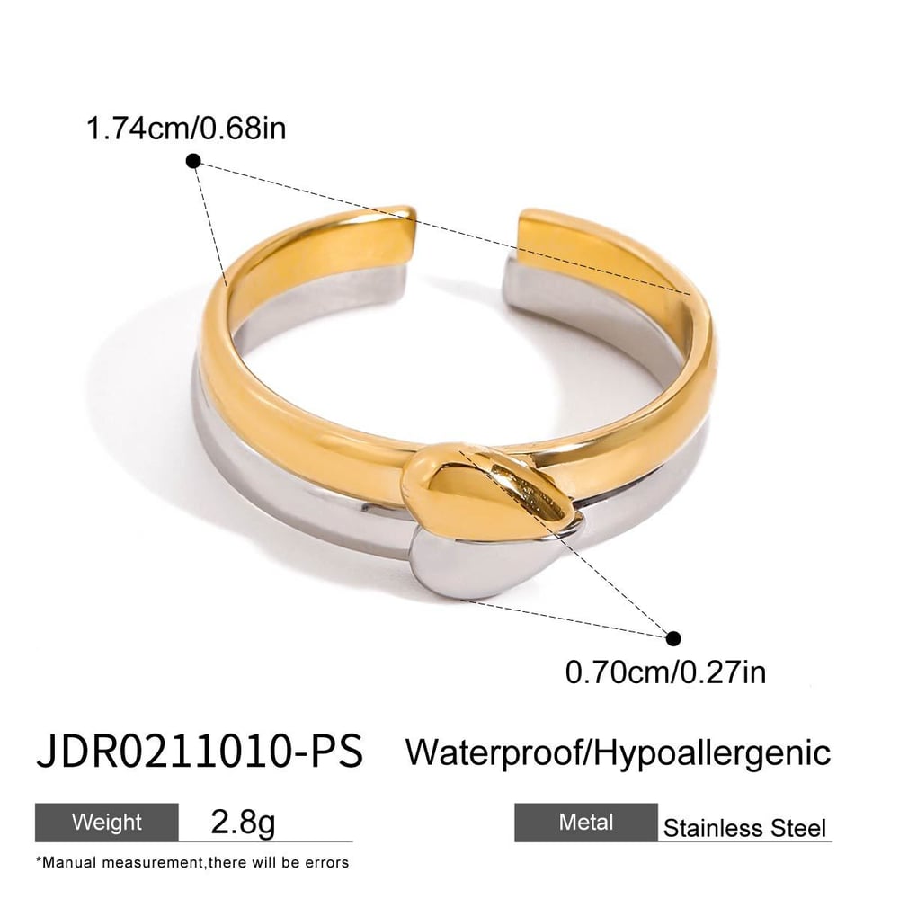 1 Pair Romantic Series Sweet Heart Stainless Steel Couple Gold and Silver Color Women's Adjustable Rings