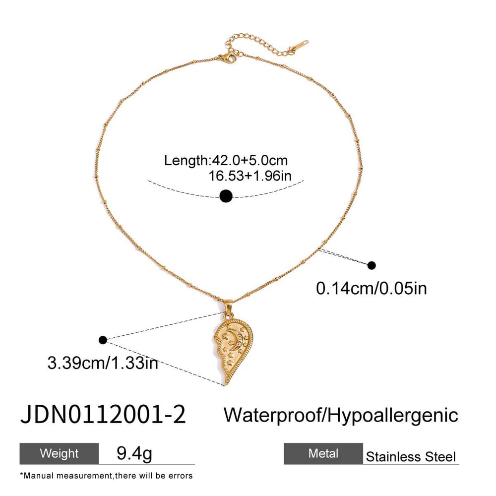 1 Piece Romantic Series Elegant Heart Couple Moon and Sun Stainless Steel Gold Color Women's Pendant Necklaces