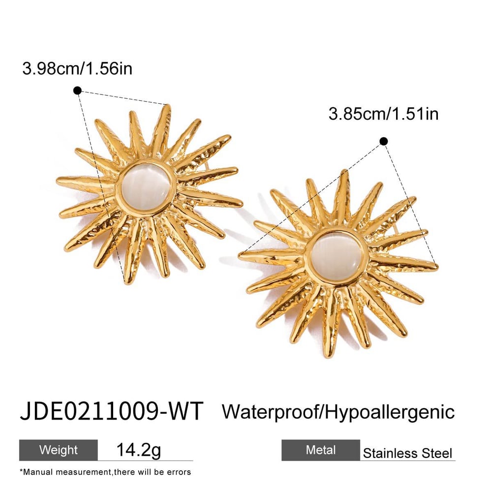1 Pair Luxurious Series Elegant Sun Stainless Steel Gold Color With Natureal Stone Women's Stud Earrings