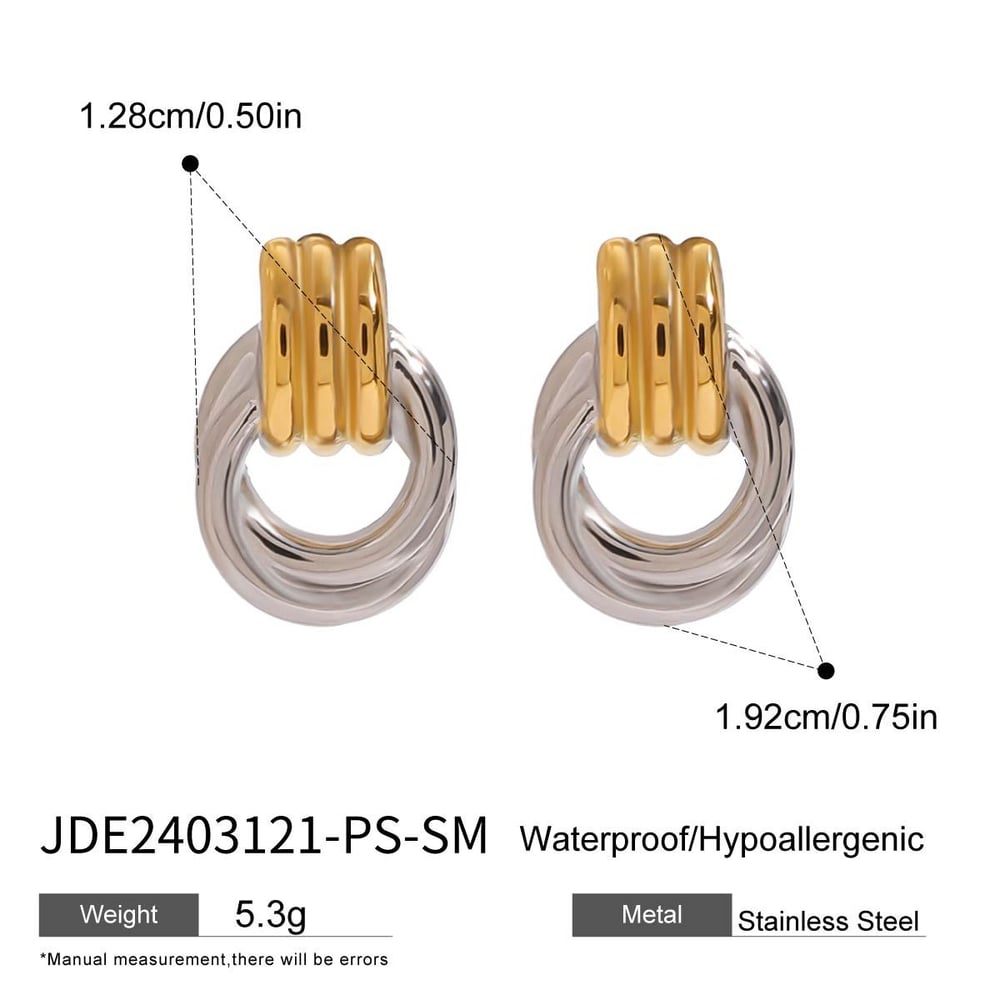 1 Pair Simple Series Fashionable Annular Stainless Steel Gold and Silver Color Women's Stud Earrings
