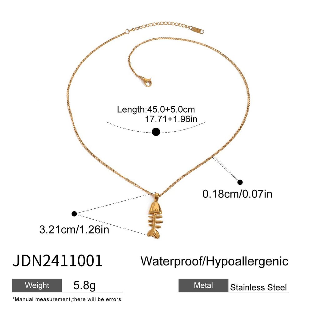 1 Piece Classic Series Funny Fishbone Stainless Steel Gold Color Women's Pendant Necklaces