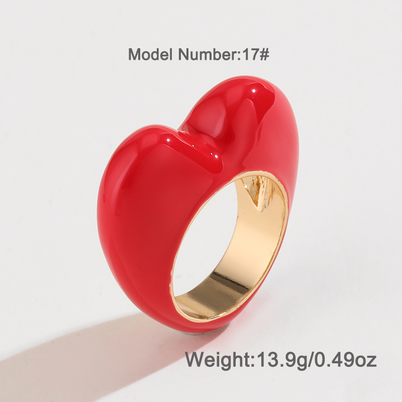 1 Piece Romantic Series Designable Drop Oil Heart Shape Gold Color Alloy Women's Single Rings