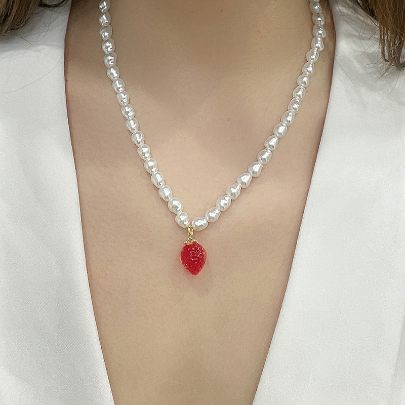 1 Piece Romantic Series Daily Elegant Natural Fruits Glass Beads Women's Beaded Necklaces h5Picture2