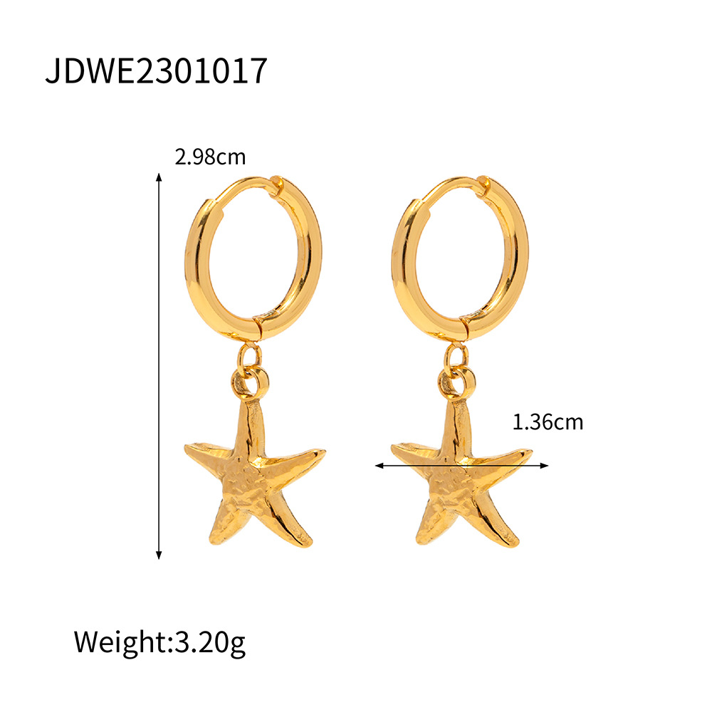 french retro  style  gold stainless steel starfish pendant earrings fashionable women's versatile titanium steel non-fading earrings h5Picture2