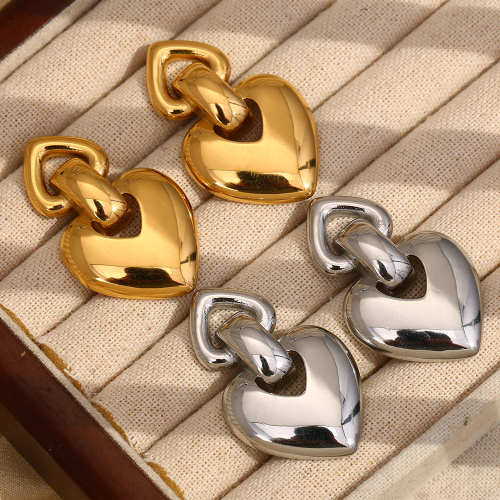 1 Pair Romantic Series Sweet Love/Heart Shape Stainless Steel   Gold Color  Women's Drop Earrings h5Picture2