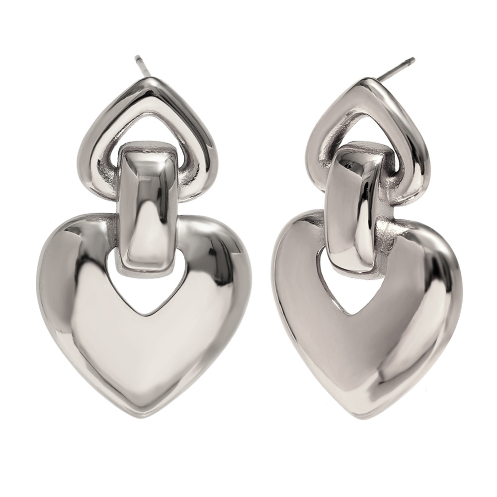 1 Pair Romantic Series Sweet Love/Heart Shape Stainless Steel   Gold Color  Women's Drop Earrings