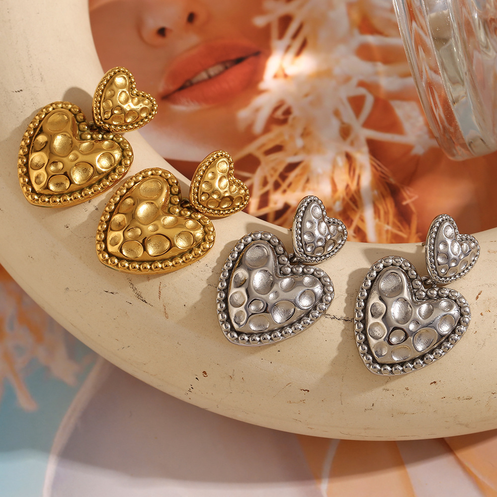 1 Pair Romantic Series Cute Love/Heart Shape Stainless Steel   Gold Color  Women's Stud Earrings h5Picture2