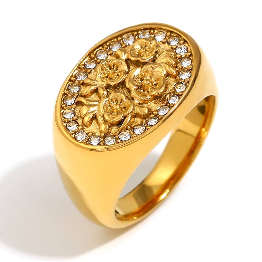 1 Piece Luxurious Series Natural Flower Stainless Steel   Gold Color  Women's Single Rings