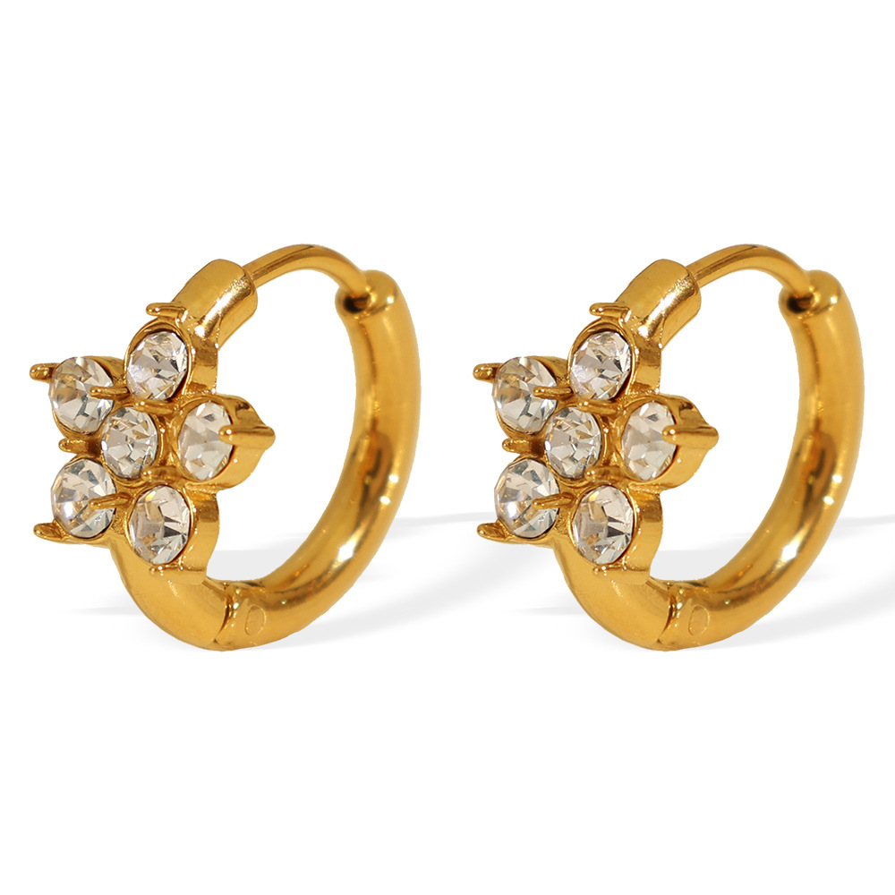 1 Pair Luxurious Series Shining Flower Shape Stainless Steel Gold Color Women's Hoop Earrings