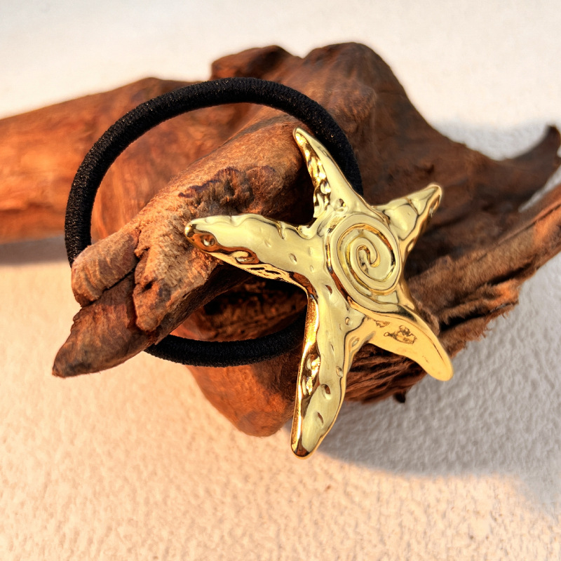 1 piece classic style all-match  beach starfish stainless steel gold color women's hair bobbles