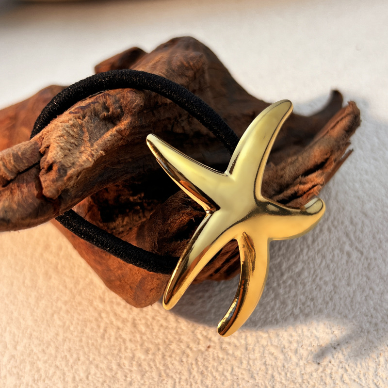 1 piece classic style all-match beach starfish stainless steel gold color women's hair bobbles