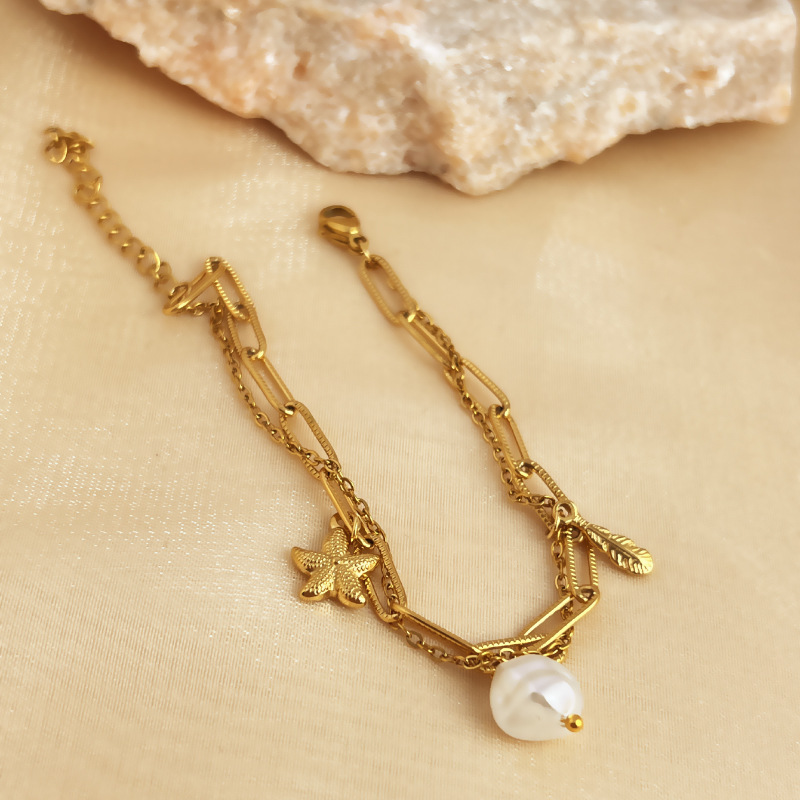 1 Piece Vacation Series Double-layer Exquisite Seashell Stainless Steel Gold Color Women's Charm Bracelets Picture2