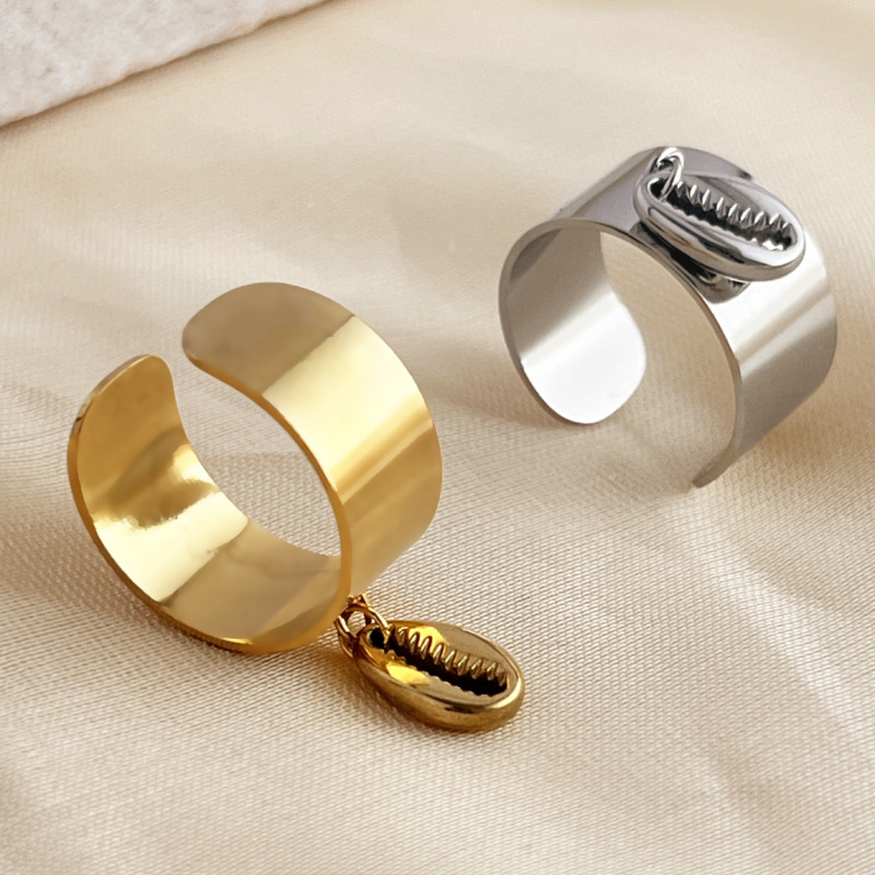 1 piece  beach series casual conch dangle stainless steel gold color women's adjustable rings h5Picture2