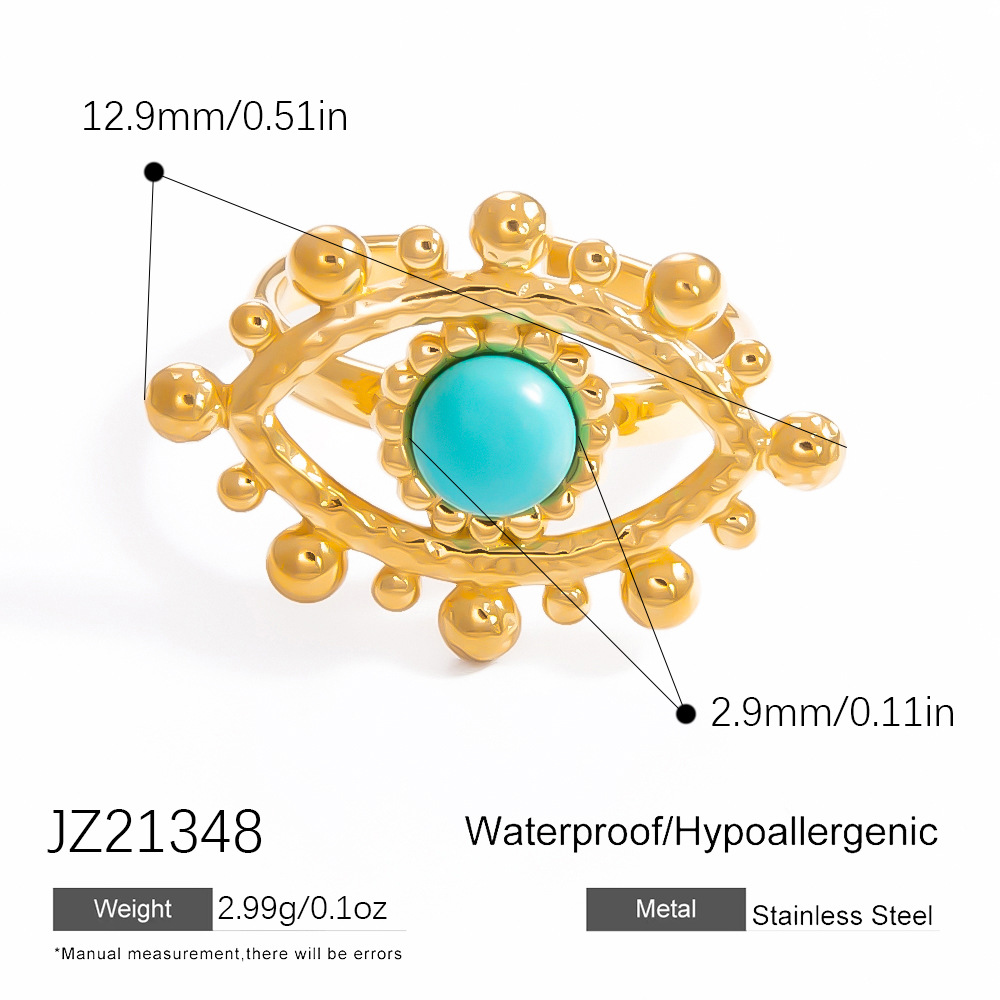 1 Piece Luxurious Series Elegant Eye Shape Nature Stone Stainless Steel Gold Color Women's Adjustable Rings