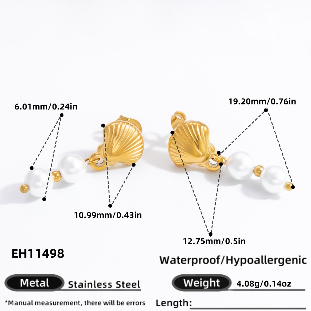 1 Pair Graceful Series Elegant Conch Shape Beads Stainless Steel Gold Color Women's Drop Earrings