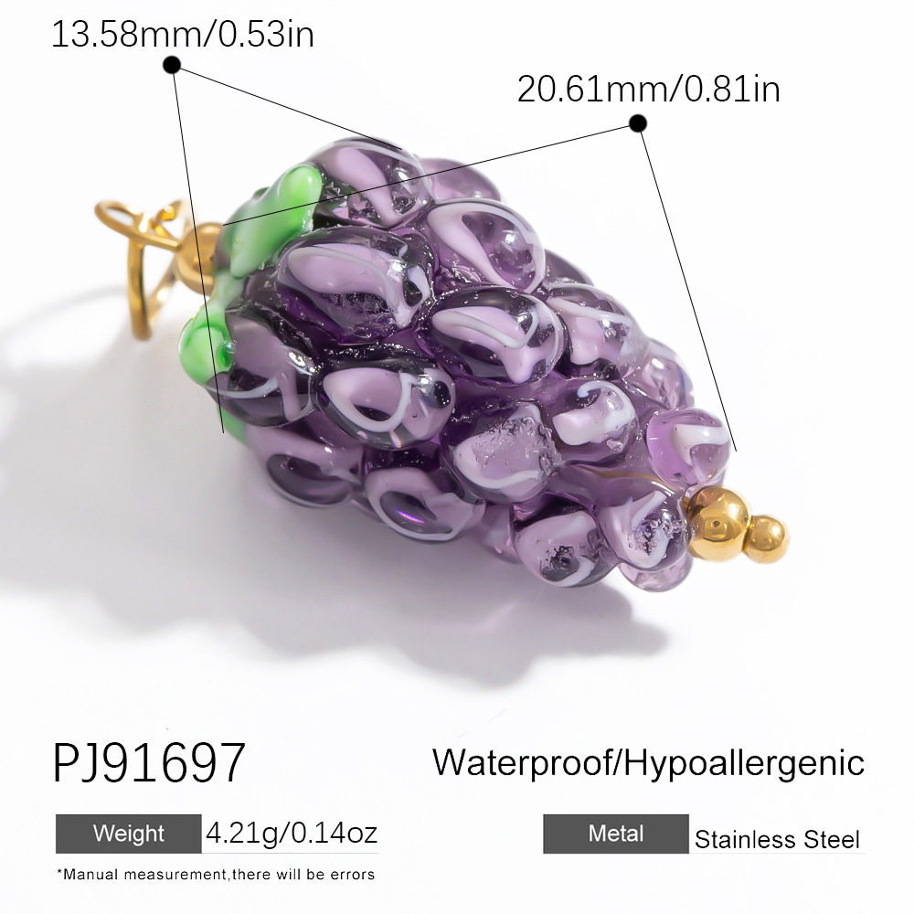 1 Piece Chromatic Series Natural Fruit Coloured Glaze Stainless Steel Gold Color Women's Pendants