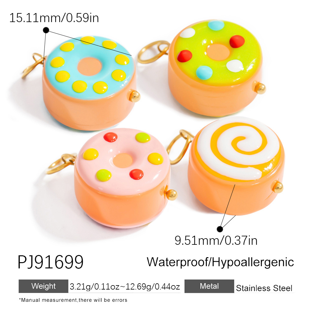 1 Piece Chromatic Series Sweet Doughnut Coloured Glaze Stainless Steel Gold Color Women's Pendants