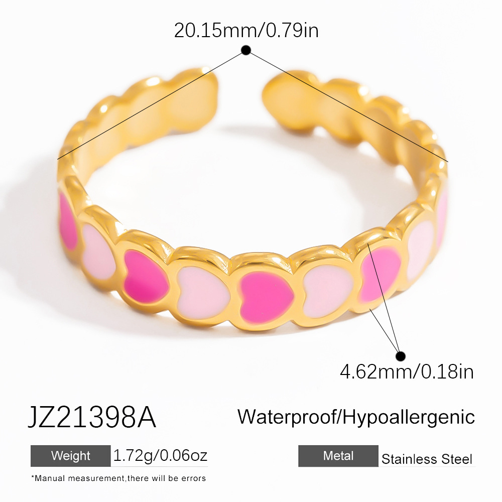 1 piece  series vacation designable colorful oil- glazing heart stainless steel gold color women's adjustable rings