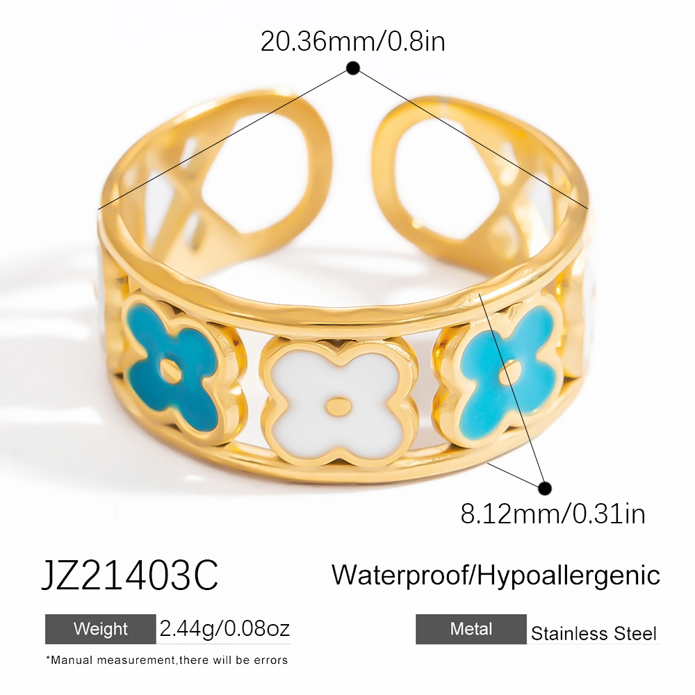 1 Piece Charming Series Exquisite Colorful Flower Oil- Glazing Stainless Steel Gold Color Women's Adjustable Rings 