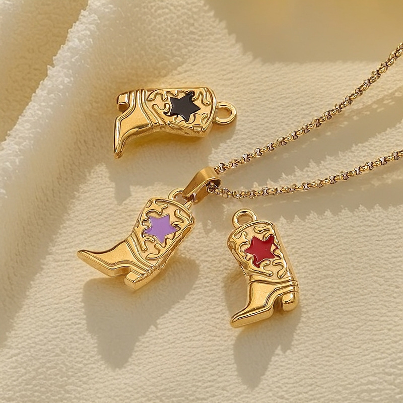 1 Piece Fashionable Series Retro Boot Shape Stainless Steel Gold Color Women's Pendants h5Picture2