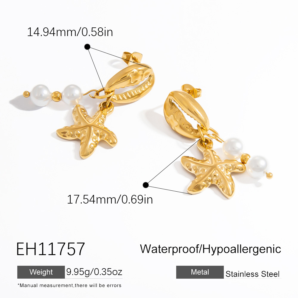 1 Paar romantische Serie Urlaub Schildkröte Edelstahl Gold Farbe Damen Tropfen Ohrringe