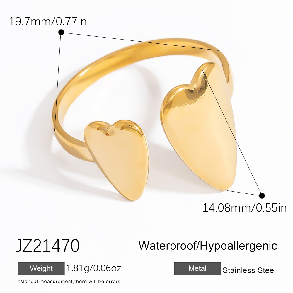 1 Piece Romantic Series Edgy Heart Shape Sentimental  Stainless Steel Gold Color Women's Adjustable Rings