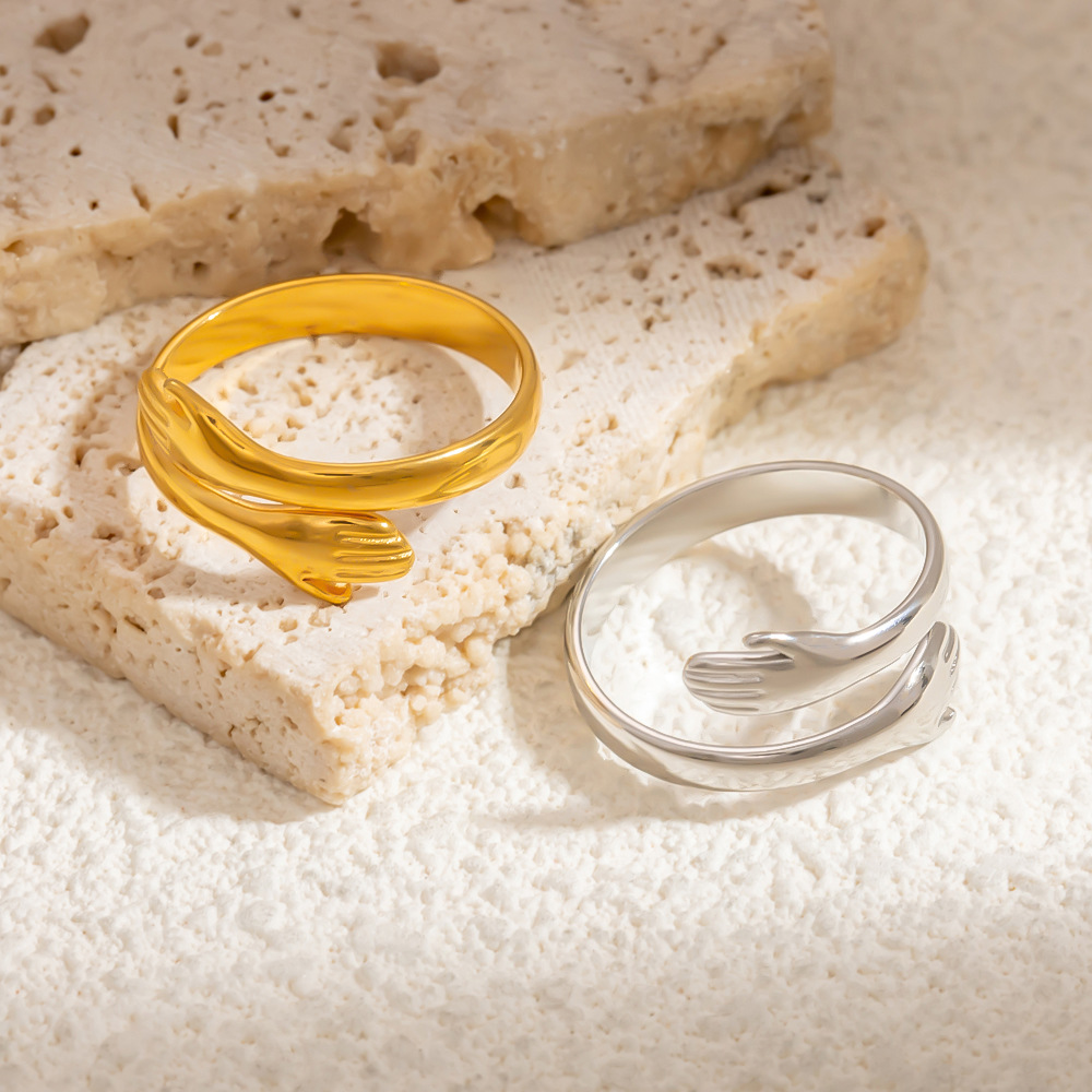 1 Piece Romantic Series Edgy Hug Figure Stainless Steel Gold Color Women's Adjustable Rings Picture2