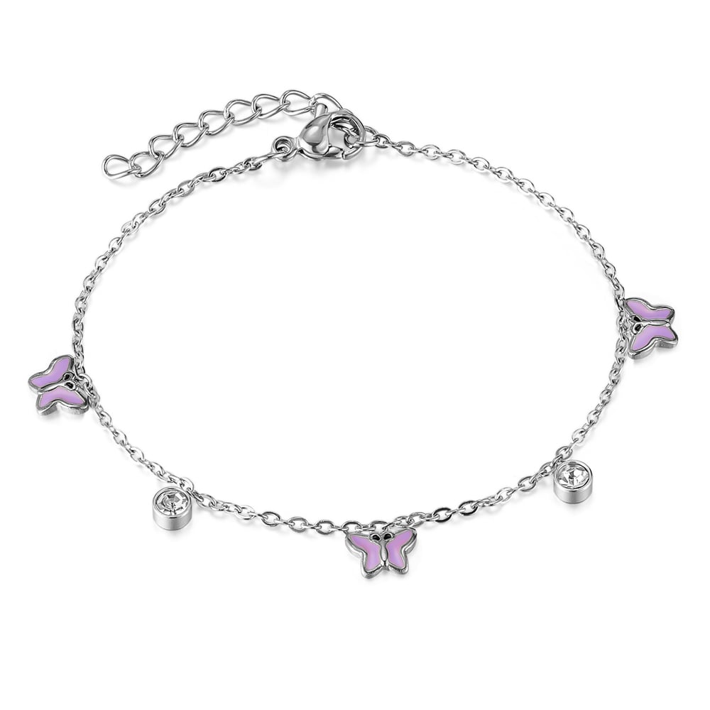 1 Piece Elegant Series Daily Purple Butterfly Stainless Steel Gold Color Women's Charm Bracelets